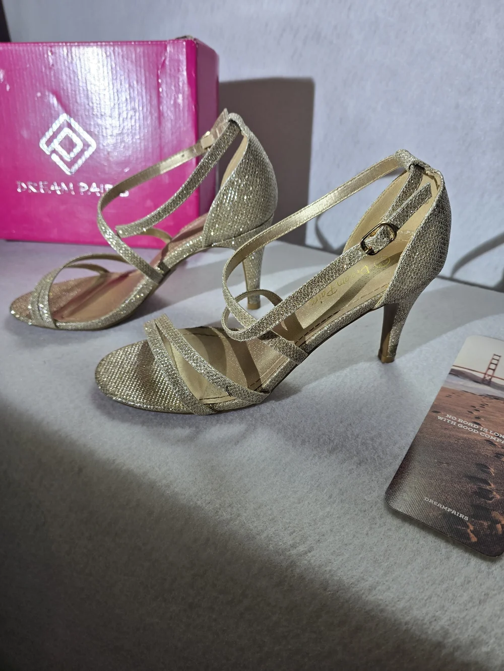 Dream Pairs Gold Glitter Strappy High Heel Sandals Size 7.5